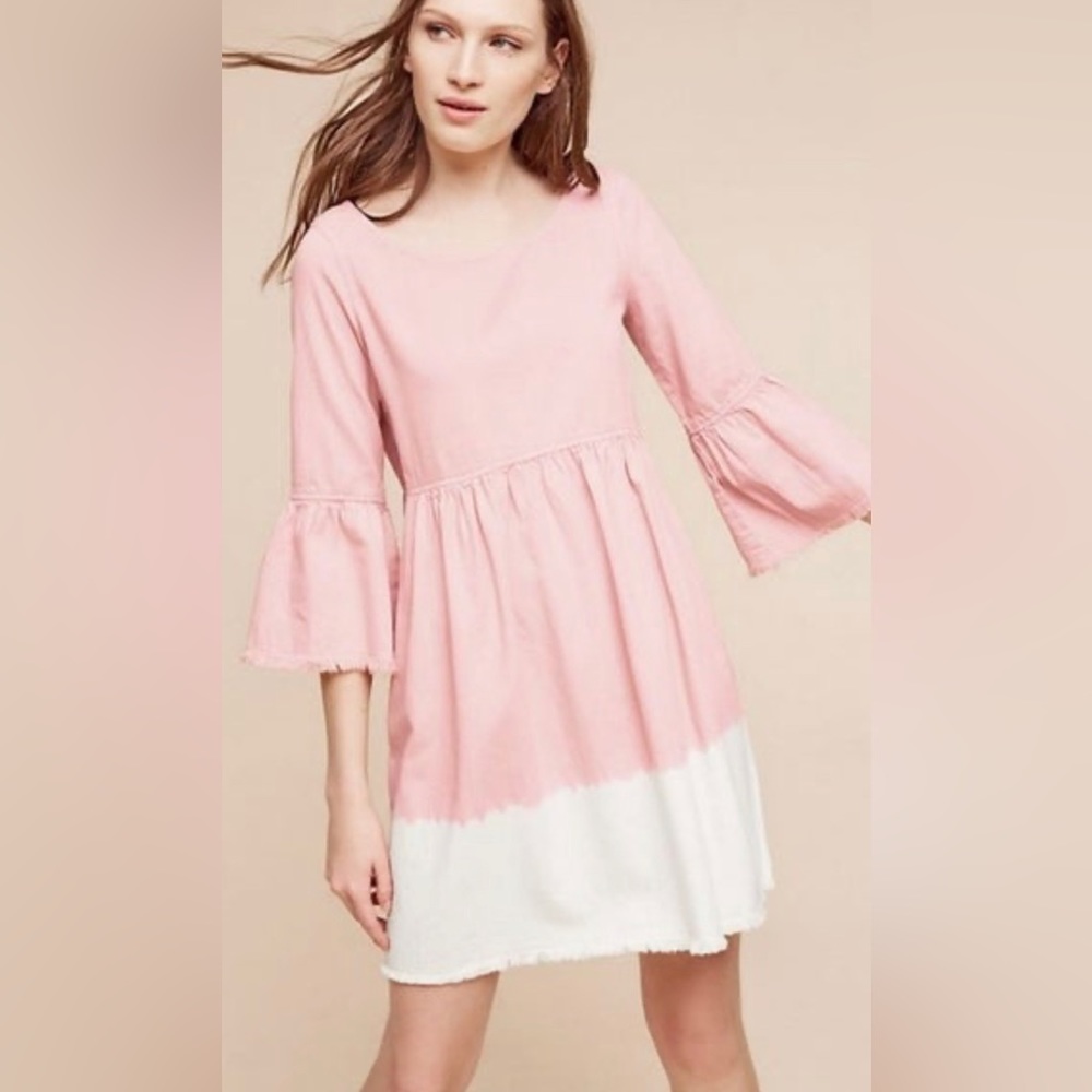 Anthropologie Holding Horses Lilibet Dip Dye Pink & White Ombré Dress